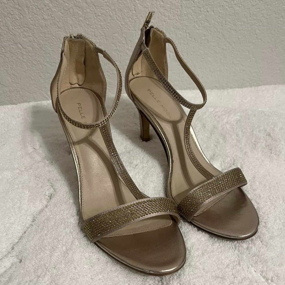 Pelle Moda Gold Ankle Strap Heels 8